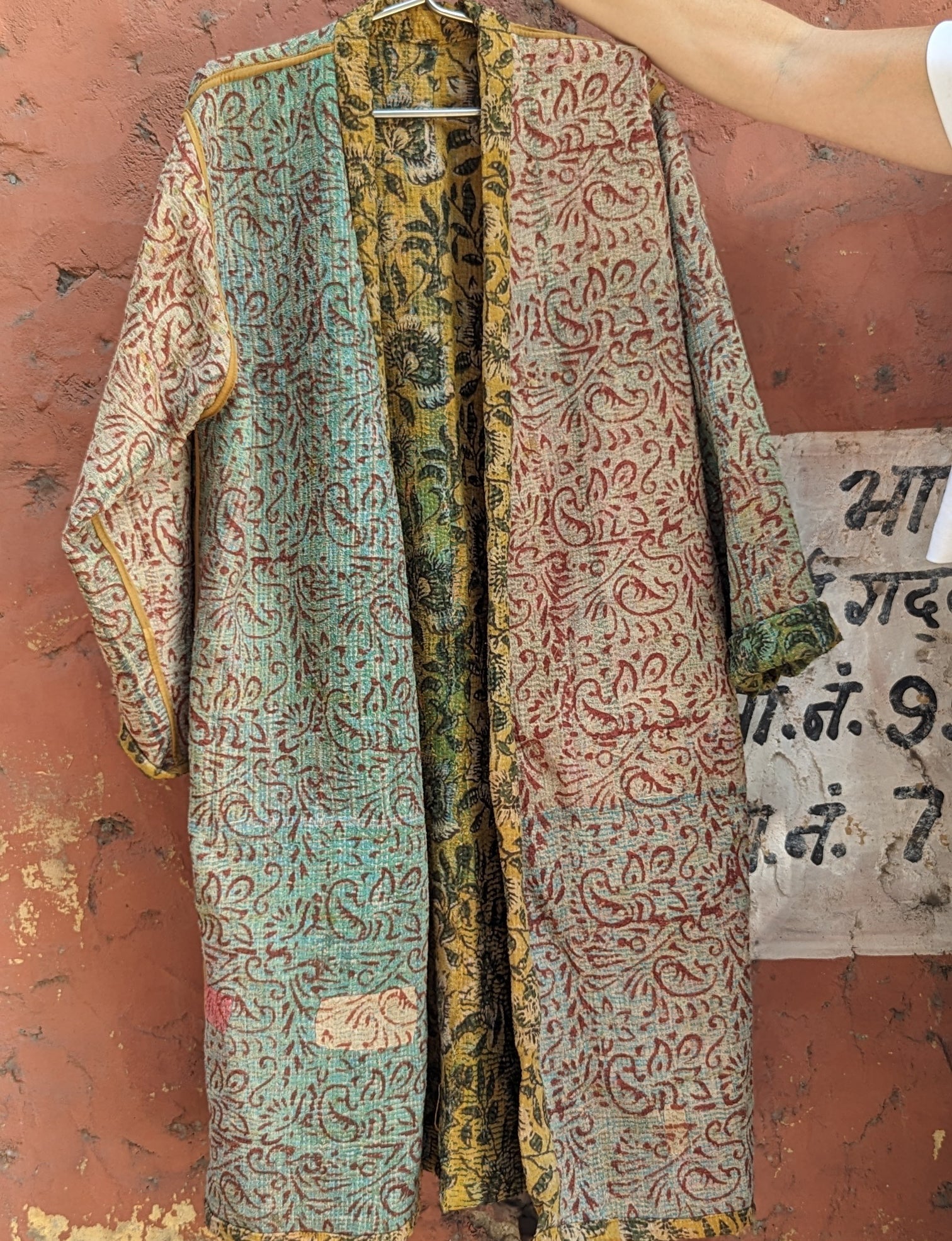 Long Kantha Jacket with Block print